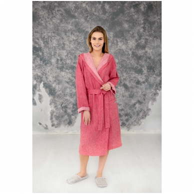 Light red linen bathrobe 1